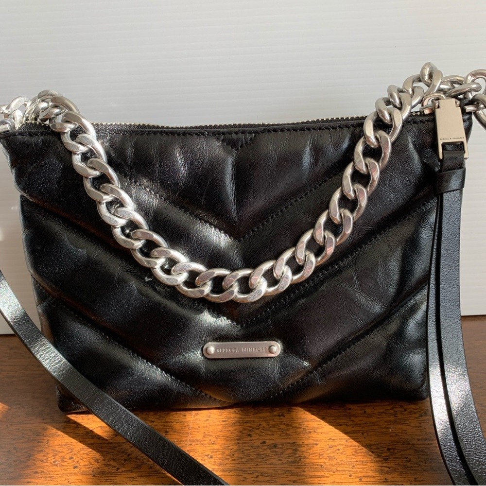 Rebecca Minkoff Edie XBody W/Chain Crossbody In Black /Silver Hardware MSRP $248